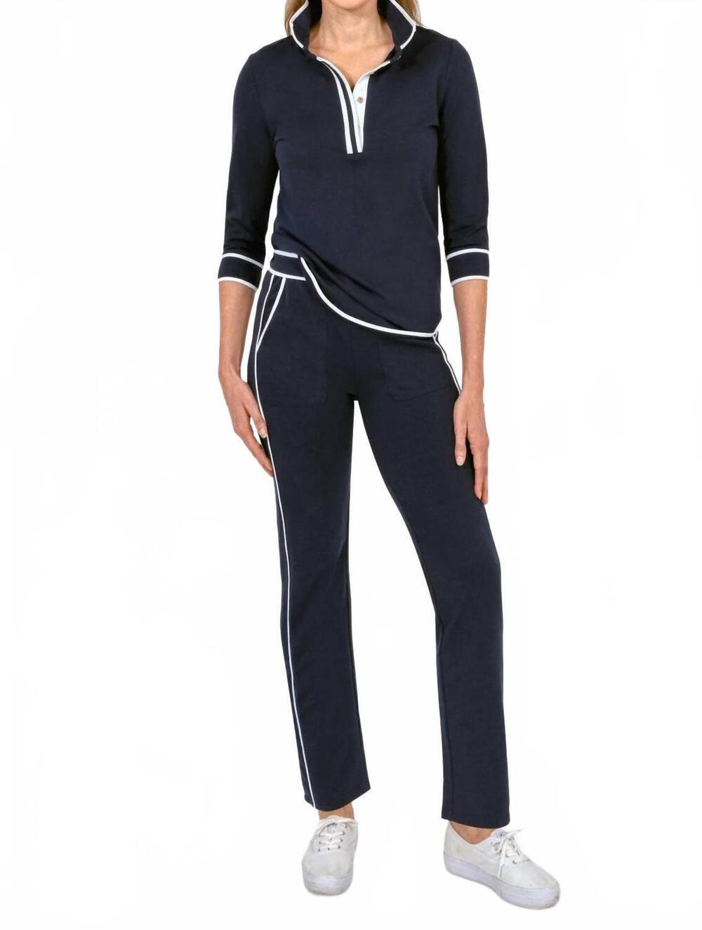 NEW GRETCHEN SCOTT trim it up sweatpants in navy white